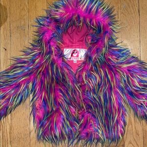 Monster Furry Colorful Faux Fur Kids Jacket Spring Costume Fun Cool Coat Muppet